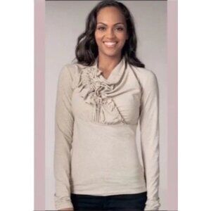 Cabi Jaunt Tee Flax Oatmeal Beige Ruffle Top Blouse Small